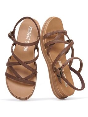 PROJECT CJOUD Women's Brown Strappy Platform Sandals